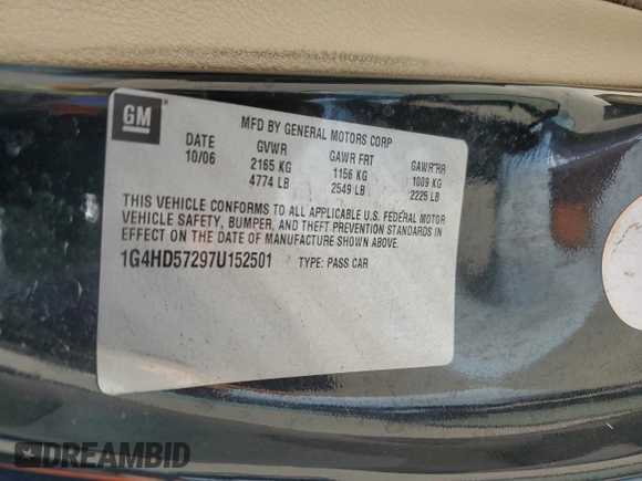 2007 Buick Lucerne V6 CXL with VIN 1G4HD57297U152501, listed as a Copart auction lot 54382325 with 154,100 mi miles and Salvage Title. Bid and sale history available at carsss.com. Image 12.