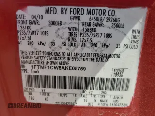 2010 Ford F-150 XL z VIN 1FTMF1CW8AKE05759, wystawiony jako Copart lot #61659635 z przebiegiem 303 424 mil mil oraz Szkoda całkowita • Salvage title. Historia ofert i sprzedaży dostępna na DreamBid. Obrazek 12.
