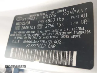 2009 Hyundai Genesis with VIN KMHGC46E69U020402, listed as a IAAI auction lot 42058858 with 180,038 mi miles and . Bid and sale history available at DreamBid. Image 9.