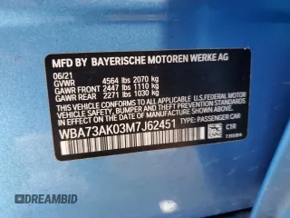 2021 BMW 2 Series 228i xDrive with VIN WBA73AK03M7J62451, listed as a Copart auction lot 63987195 with 11,294 mi miles and Salvage title. Bid and sale history available at DreamBid. Image 13.