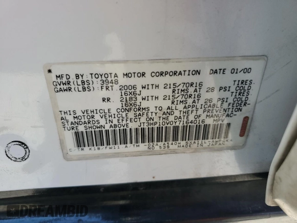 2000 Toyota RAV4 with VIN JT3HP10V0Y7164016, listed as a Copart auction lot 72999754 with 215,880 mi miles and Salvage Title. Bid and sale history available at carsss.com. Image 13.