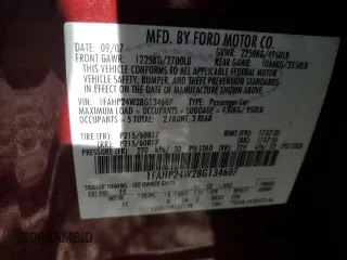2008 Ford Taurus SEL with VIN 1FAHP24W28G134607, listed as a Copart auction lot 76932034 with 176,029 mi miles and Salvage Title. Bid and sale history available at carsss.com. Image 12.