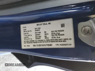 2020 Tesla Model 3 Standard Range Plus with VIN 5YJ3E1EA7LF705907, listed as a Copart auction lot 48765145 with 104,479 mi miles and Salvage Title. Bid and sale history available at DreamBid. Image 15.