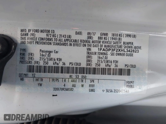2017 Ford Focus SE with VIN 1FADP3F2XHL342823, listed as a IAAI auction lot 42496940 with 97,263 mi miles and . Bid and sale history available at DreamBid. Image 9.
