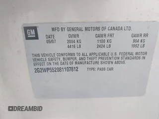 2008 Pontiac Grand Prix z VIN 2G2WP552081107812, wystawiony jako IAAI lot #42390408 z przebiegiem 244 642 mil mil oraz . Historia ofert i sprzedaży dostępna na DreamBid. Obrazek 9.