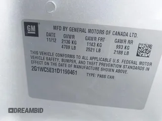 2013 Chevrolet Impala LTZ with VIN 2G1WC5E31D1190461, listed as a IAAI auction lot 41381242 with 205,833 mi miles and . Bid and sale history available at DreamBid. Image 9.