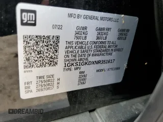 2022 GMC Yukon XL SLT with VIN 1GKS1GKDXNR351617, listed as a Copart auction lot 73962324 with 44,816 mi miles and Salvage Title. Bid and sale history available at carsss.com. Image 14.