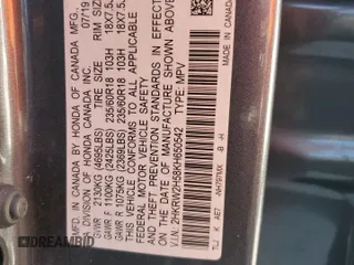 2019 Honda CR-V EX with VIN 2HKRW2H58KH650542, listed as a Copart auction lot 53875325 with 20,034 mi miles and Salvage Title. Bid and sale history available at carsss.com. Image 14.