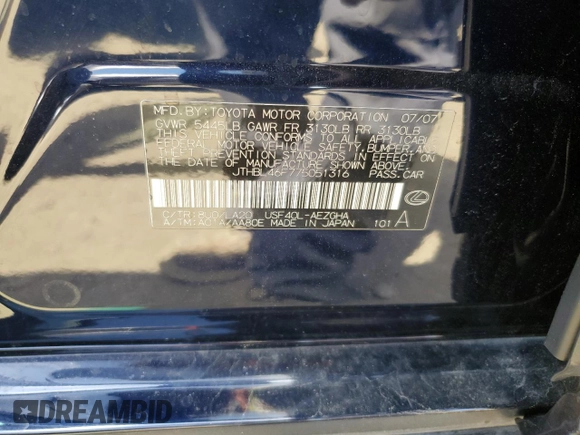 2007 Lexus LS 460 z VIN JTHBL46F775051316, wystawiony jako Copart lot #55252955 z przebiegiem 160 404 mil mil oraz Szkoda całkowita • Salvage title. Historia ofert i sprzedaży dostępna na DreamBid. Obrazek 12.