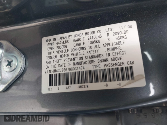 2009 Acura TSX z VIN JH4CU26679C031474, wystawiony jako IAAI lot #42068218 z przebiegiem 110 263 mil mil oraz . Historia ofert i sprzedaży dostępna na DreamBid. Obrazek 9.