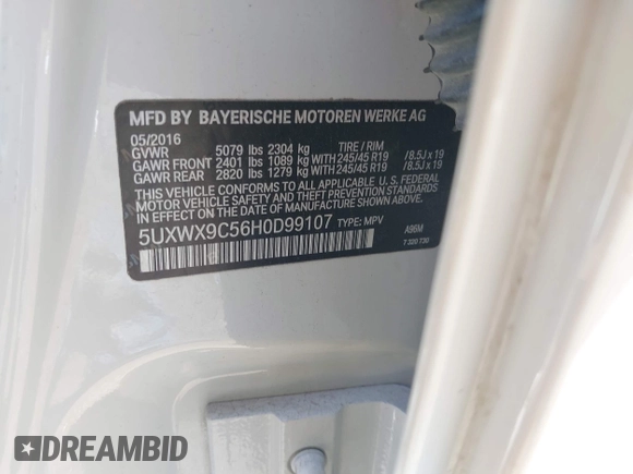 2017 BMW X3 xDrive28i with VIN 5UXWX9C56H0D99107, listed as a IAAI auction lot 42024239 with 152,396 mi miles and . Bid and sale history available at DreamBid. Image 9.
