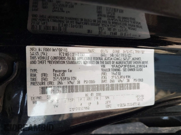 2017 Ford Focus SE with VIN 1FADP3FE6HL238324, listed as a IAAI auction lot 42346509 with 141,174 mi miles and . Bid and sale history available at DreamBid. Image 9.