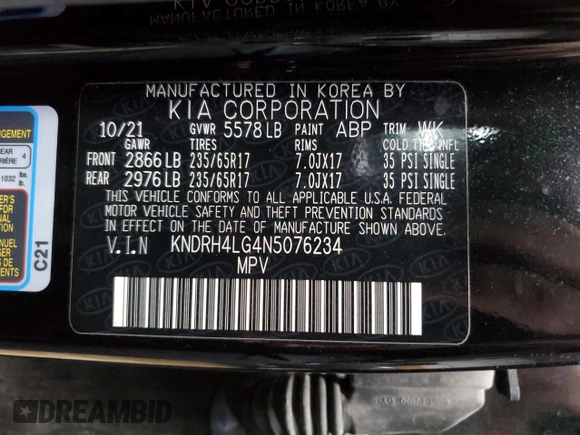 2022 Kia Sorento EX z VIN KNDRH4LG4N5076234, wystawiony jako Copart lot #53624265 z przebiegiem 65 781 mil mil oraz Czysty tytuł • Clean title. Historia ofert i sprzedaży dostępna na DreamBid. Obrazek 13.
