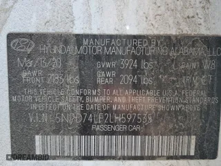 2020 Hyundai Elantra SE with VIN 5NPD74LF2LH597535, listed as a Copart auction lot 50311165 with 14,962 mi miles and Salvage Title. Bid and sale history available at carsss.com. Image 12.