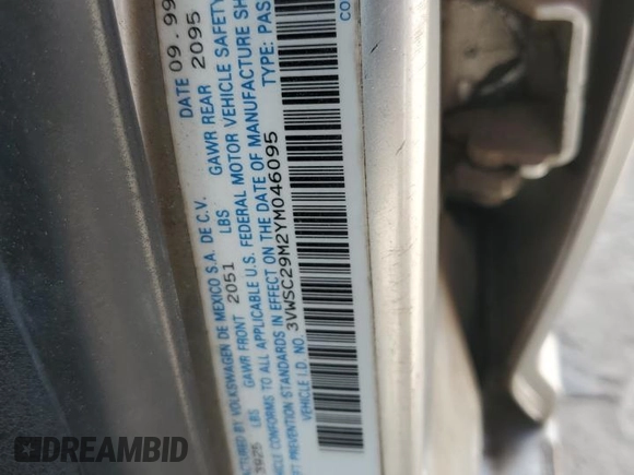 2000 Volkswagen Jetta GLS с VIN 3VWSC29M2YM046095, выставлен на аукционе Copart как лот 61834274 с пробегом 235 595 миль миль и Списание • Salvage title. История ставок и продаж доступна на DreamBid. Изображение 14.