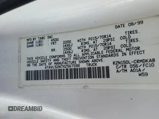 1999 Toyota Tacoma z VIN 4TAVL52N7XZ567598, wystawiony jako Copart lot #55141495 z przebiegiem 225 505 mil mil oraz Szkoda całkowita • Salvage title. Historia ofert i sprzedaży dostępna na DreamBid. Obrazek 12.