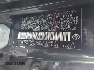 2007 Toyota Yaris with VIN JTDBT903571140435, listed as a IAAI auction lot 41947998 with 259,492 mi miles and . Bid and sale history available at DreamBid. Image 9.