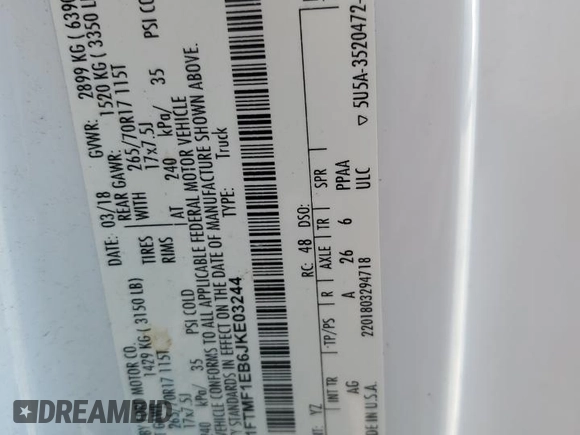 2018 Ford F-150 XL с VIN 1FTMF1EB6JKE03244, выставлен на аукционе Copart как лот 42908695 с пробегом 123 091 миль миль и Списание • Salvage title. История ставок и продаж доступна на DreamBid. Изображение 12.