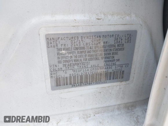 2019 Nissan Sentra S z VIN 3N1AB7AP8KY302151, wystawiony jako IAAI lot #42150965 z przebiegiem 138 486 mil mil oraz . Historia ofert i sprzedaży dostępna na DreamBid. Obrazek 9.