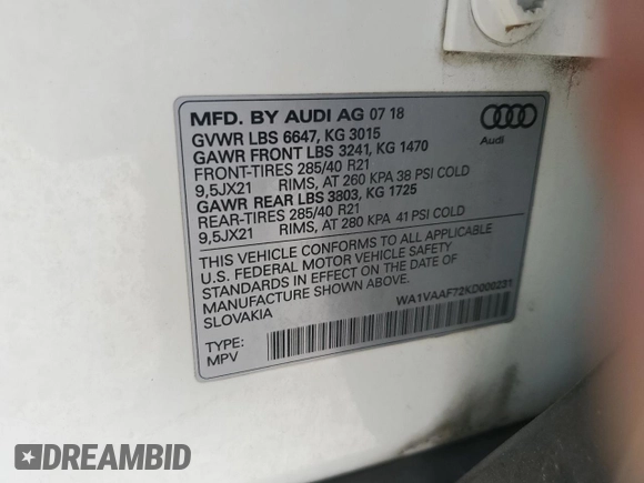 2019 Audi Q7 Prestige with VIN WA1VAAF72KD000231, listed as a Copart auction lot 47942095 with 80,561 mi miles and Salvage Title. Bid and sale history available at carsss.com. Image 14.