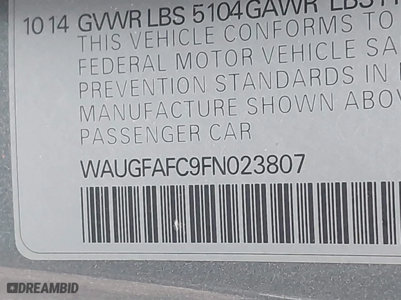 2015 Audi A6 2.0T Premium Plus with VIN WAUGFAFC9FN023807, listed as a IAAI auction lot 41724915 with 146,193 mi miles. Bid and sale history available at carsss.com. Image 9.