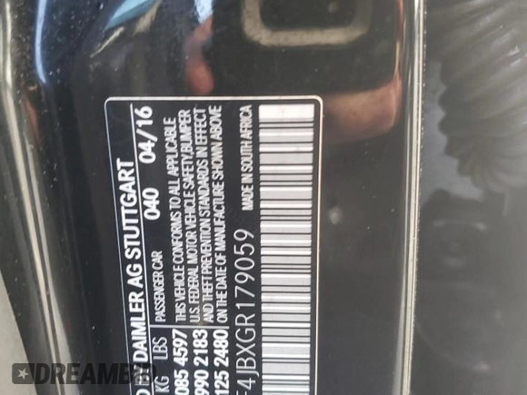2016 Mercedes-Benz C 300 with VIN WDDWF4JBXGR179059, listed as a Copart auction lot 81296694 with Not provided miles and Salvage title. Bid and sale history available at DreamBid. Image 12.