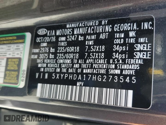 2017 Kia Sorento EX with VIN 5XYPHDA17HG273545, listed as a Copart auction lot 77489334 with 102,202 mi miles and Salvage Title. Bid and sale history available at carsss.com. Image 13.