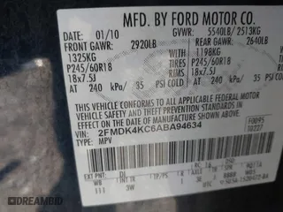2010 Ford Edge Limited with VIN 2FMDK4KC6ABA94634, listed as a IAAI auction lot 41859918 with 144,362 mi miles. Bid and sale history available at carsss.com. Image 9.