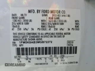 2021 Ford Police Interceptor Utility z VIN 1FM5K8AB3MGB72272, wystawiony jako Copart lot #53368115 z przebiegiem 55 137 mil mil oraz Szkoda całkowita • Salvage title. Historia ofert i sprzedaży dostępna na DreamBid. Obrazek 13.