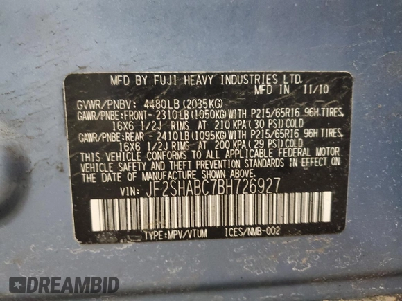 2011 Subaru Forester X with VIN JF2SHABC7BH726927, listed as a Copart auction lot 46605405 with 182,062 mi miles and Salvage Title. Bid and sale history available at DreamBid. Image 15.