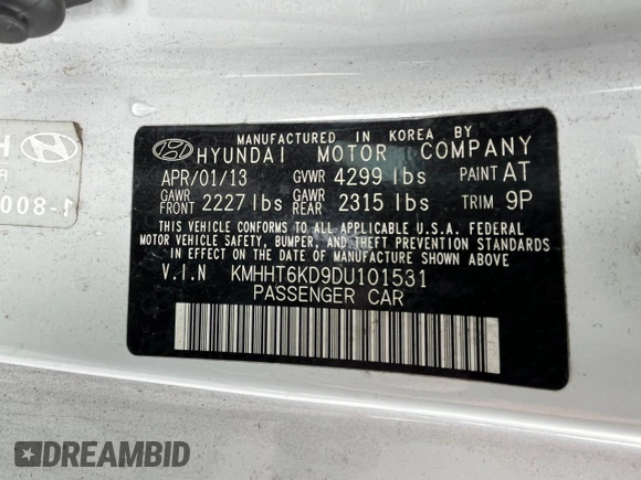 2013 Hyundai Genesis Coupe R-Spec with VIN KMHHT6KD9DU101531, listed as a Copart auction lot 49768125 with 103,932 mi miles and Clean title. Bid and sale history available at DreamBid. Image 10.