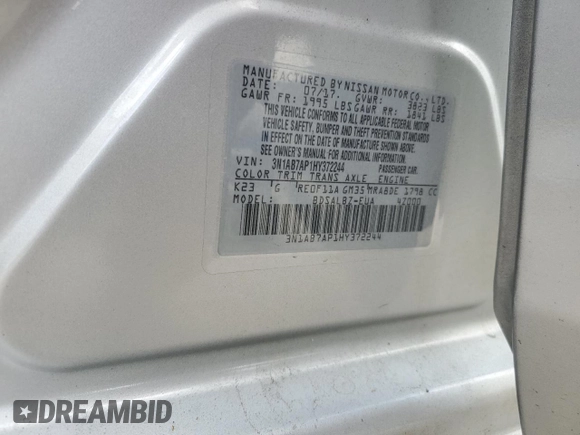 2017 Nissan Sentra S with VIN 3N1AB7AP1HY372244, listed as a Copart auction lot 46446415 with Not Provided miles and Salvage Title. Bid and sale history available at DreamBid. Image 14.