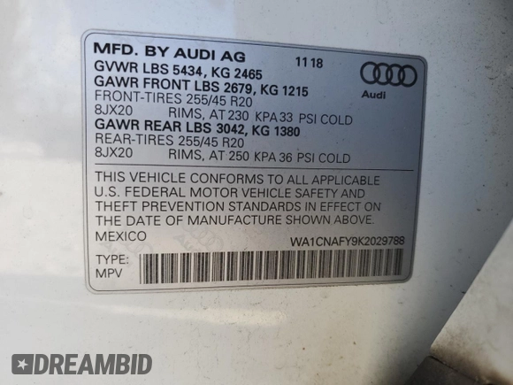 2019 Audi Q5 Prestige with VIN WA1CNAFY9K2029788, listed as a Copart auction lot 86727024 with 64,176 mi miles and Salvage Title. Bid and sale history available at carsss.com. Image 13.