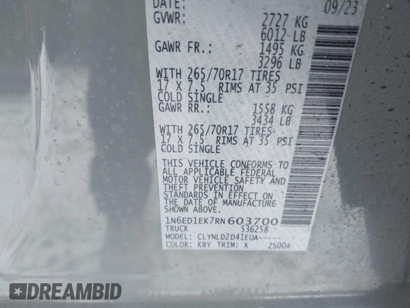 2024 Nissan Frontier Pro-4X с VIN 1N6ED1EK7RN603700, выставлен на аукционе IAAI как лот 41304169 с пробегом 16 миль миль и . История ставок и продаж доступна на DreamBid. Изображение 9.
