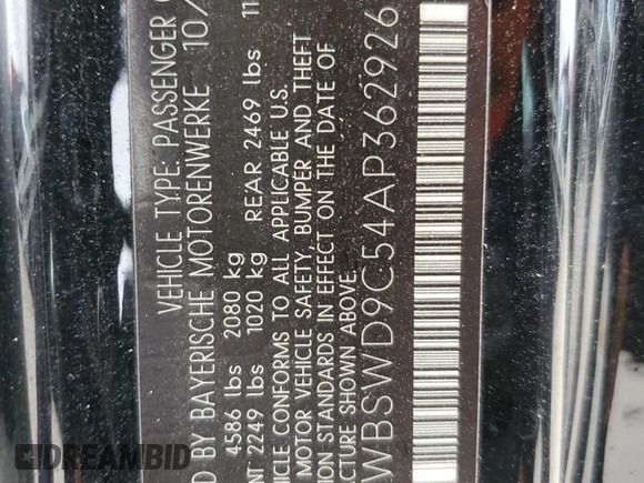 2010 BMW M3 with VIN WBSWD9C54AP362926, listed as a Copart auction lot 75011724 with Not provided miles and Non repairable. Bid and sale history available at DreamBid. Image 13.