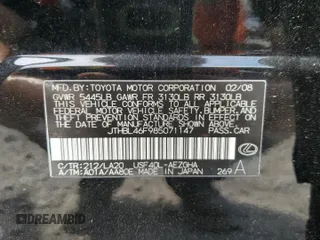 2008 Lexus LS 460 with VIN JTHBL46F985071147, listed as a Copart auction lot 61249795 with 104,373 mi miles and Salvage title. Bid and sale history available at DreamBid. Image 12.