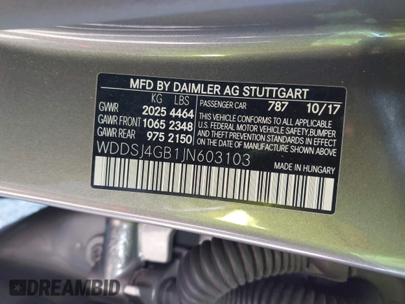 2018 Mercedes-Benz CLA 250 with VIN WDDSJ4GB1JN603103, listed as a IAAI auction lot 42078838 with 32,925 mi miles and . Bid and sale history available at DreamBid. Image 9.
