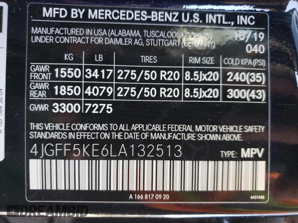 2020 Mercedes-Benz GLS 450 z VIN 4JGFF5KE6LA132513, wystawiony jako Copart lot #53993955 z przebiegiem 76 140 mil mil oraz Szkoda całkowita • Salvage title. Historia ofert i sprzedaży dostępna na DreamBid. Obrazek 13.
