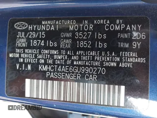 2016 Hyundai Accent SE with VIN KMHCT4AE6GU990270, listed as a IAAI auction lot 42063321 with 109,883 mi miles. Bid and sale history available at carsss.com. Image 9.