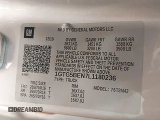 2020 GMC Canyon 2WD with VIN 1GTG5BEN7L1180236, listed as a IAAI auction lot 41769262 with 59,993 mi miles. Bid and sale history available at carsss.com. Image 9.