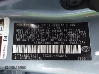 2007 Toyota Avalon XL with VIN 4T1BK36B87U190156, listed as a IAAI auction lot 41931442 with 54,870 mi miles. Bid and sale history available at carsss.com. Image 9.