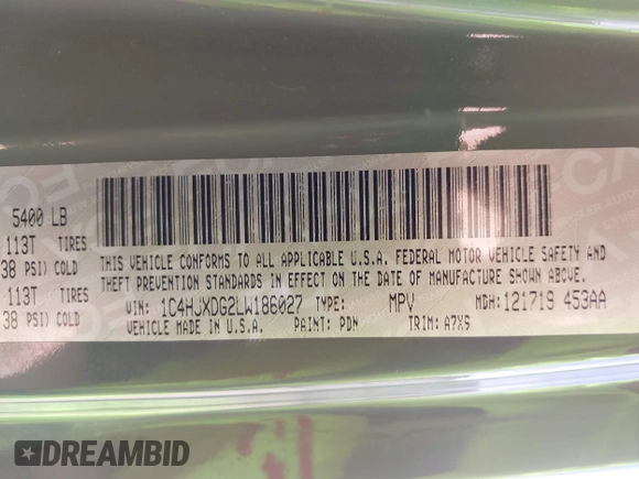 2020 Jeep Wrangler Unlimited Freedom with VIN 1C4HJXDG2LW186027, listed as a IAAI auction lot 42449664 with 87,869 mi miles and . Bid and sale history available at DreamBid. Image 9.