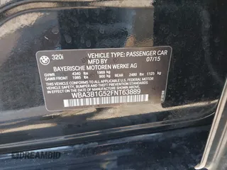 2015 BMW 3 Series 320i with VIN WBA3B1G52FNT63889, listed as a IAAI auction lot 41717925 with 73,736 mi miles. Bid and sale history available at carsss.com. Image 9.