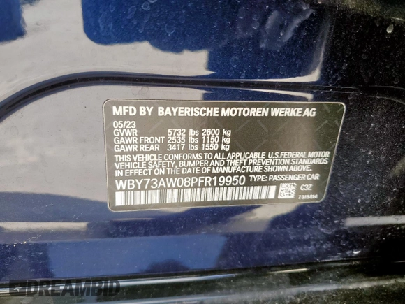 2023 BMW i4 eDrive40 z VIN WBY73AW08PFR19950, wystawiony jako Copart lot #48003365 z przebiegiem Nie podano mil oraz Szkody całkowita. Historia ofert i sprzedaży dostępna na DreamBid. Obrazek 13.