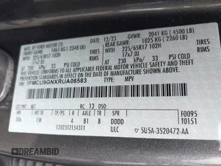 2024 Ford Escape Active with VIN 1FMCU9GNXRUA08583, listed as a IAAI auction lot 41627971 with 21,434 mi miles and . Bid and sale history available at DreamBid. Image 9.