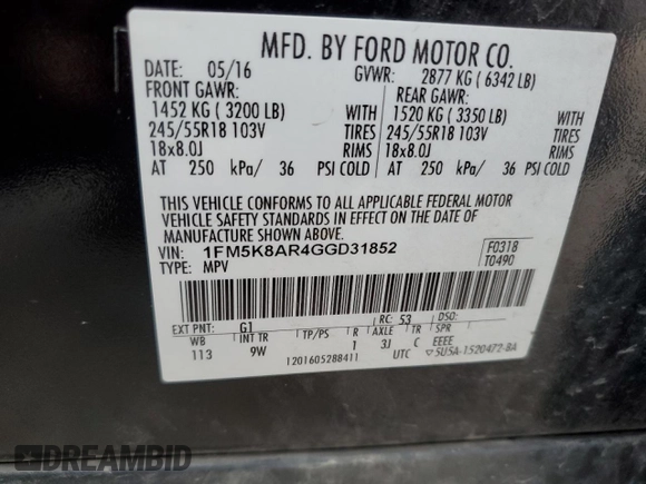 2016 Ford Utility Police Interceptor with VIN 1FM5K8AR4GGD31852, listed as a Copart auction lot 81687774 with 89,612 mi miles and Salvage Title. Bid and sale history available at carsss.com. Image 13.