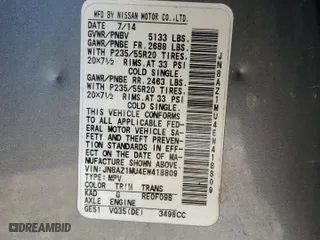 2014 Nissan Murano LE with VIN JN8AZ1MU4EW418809, listed as a Copart auction lot 49585985 with 130,694 mi miles and Salvage Title. Bid and sale history available at carsss.com. Image 15.