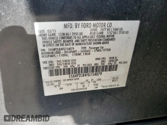 2015 Ford Police Interceptor with VIN 1FAHP2L84FG154079, listed as a Copart auction lot 49305095 with 102,265 mi miles and Salvage title. Bid and sale history available at DreamBid. Image 14.