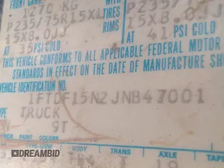 1988 Ford F-150 с VIN 1FTDF15N2JNB47001, выставлен на аукционе IAAI как лот 42295695 с пробегом 20 557 миль миль и . История ставок и продаж доступна на DreamBid. Изображение 9.