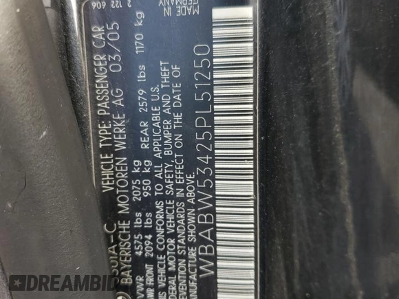 2005 BMW 3 Series 330Ci with VIN WBABW53425PL51250, listed as a Copart auction lot 80262864 with 117,125 mi miles and Salvage Title. Bid and sale history available at carsss.com. Image 14.